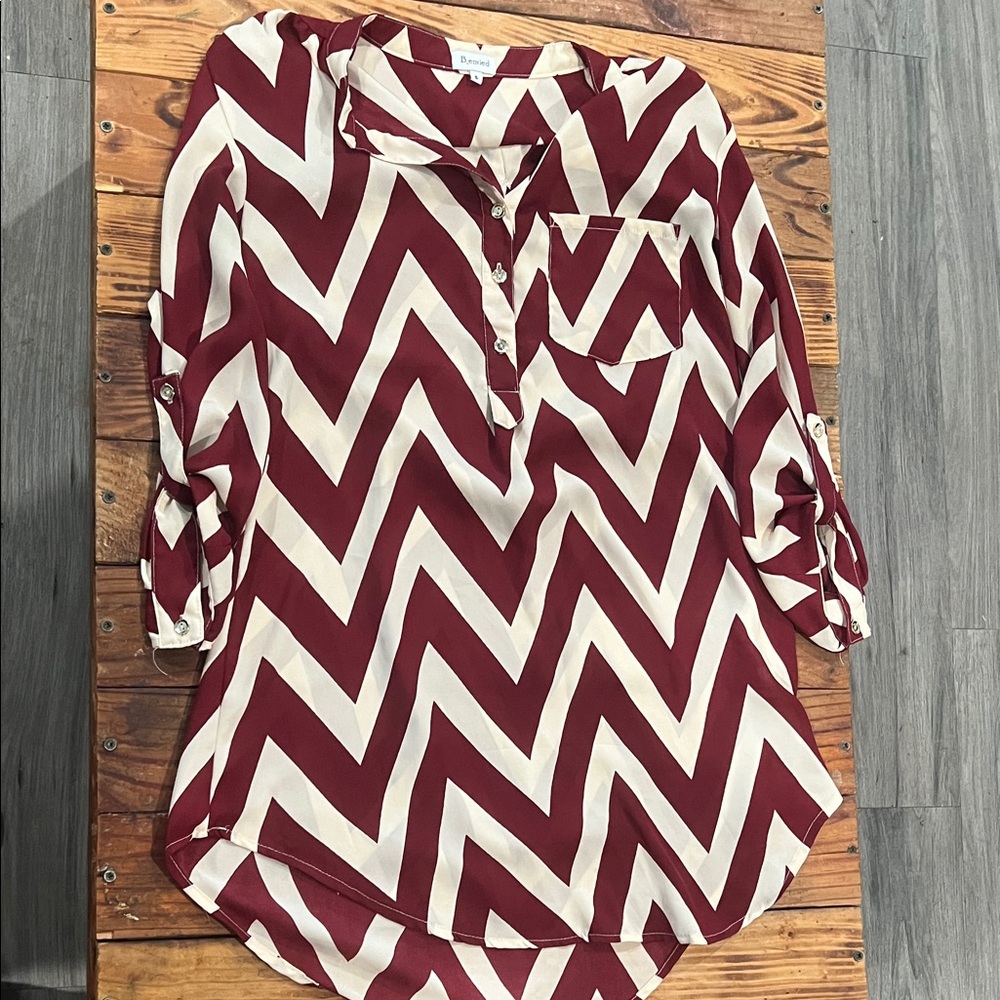 Stylish Chevron Button-Up Blouse